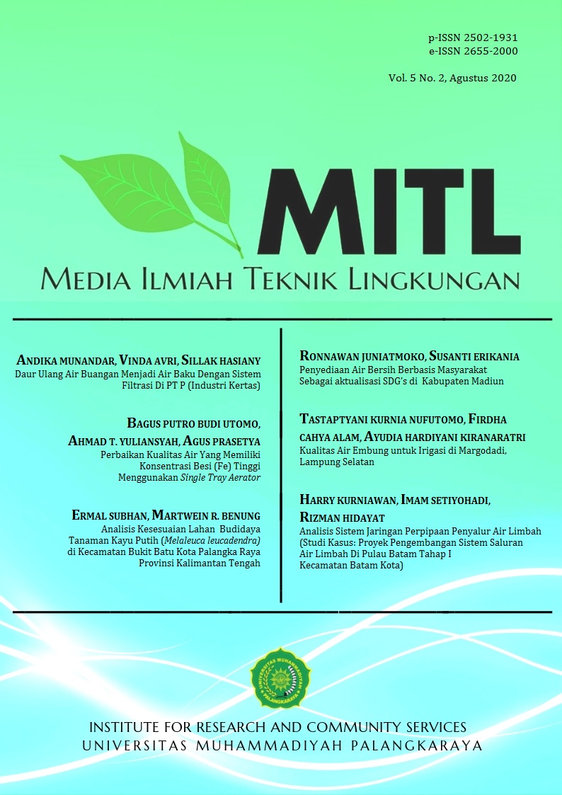 					View Vol. 5 No. 2 (2020): Media Ilmiah Teknik Lingkungan (MITL)
				