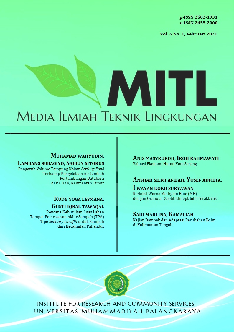 					View Vol. 6 No. 1 (2021): Media Ilmiah Teknik Lingkungan (MITL)
				